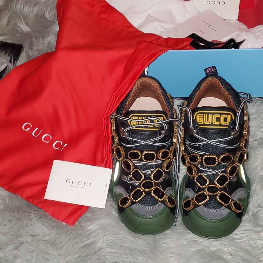 RARE Gucci Flashtrek SEGA Green Removable Crystal